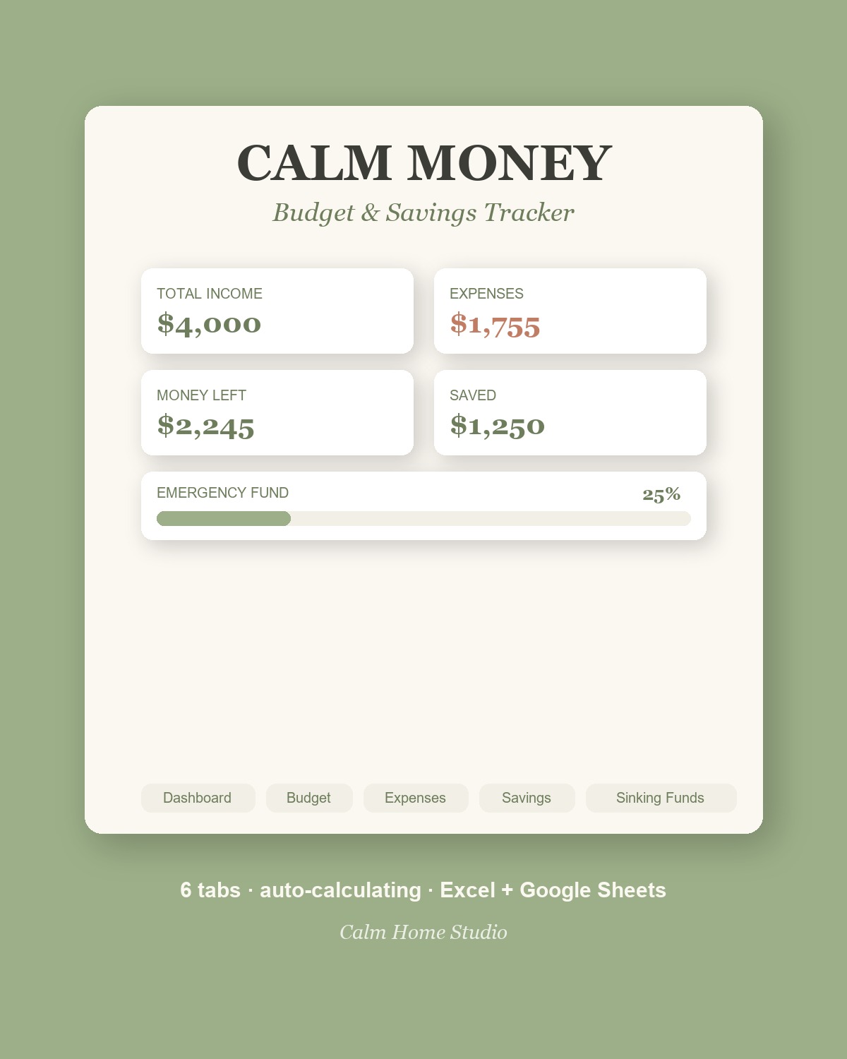 Calm Money Budget & Savings Tracker — product cover
