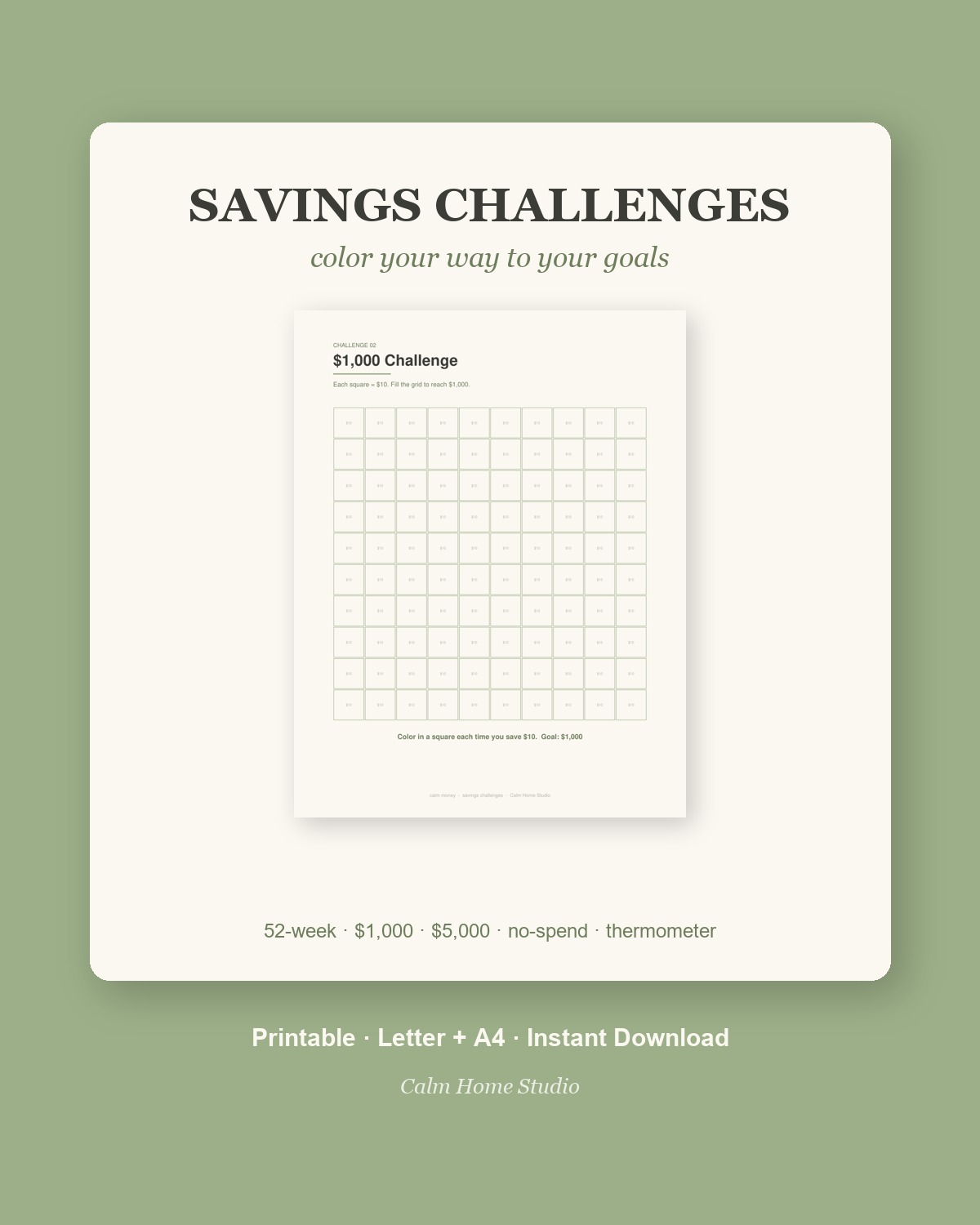 Calm Money Savings Challenges — product cover