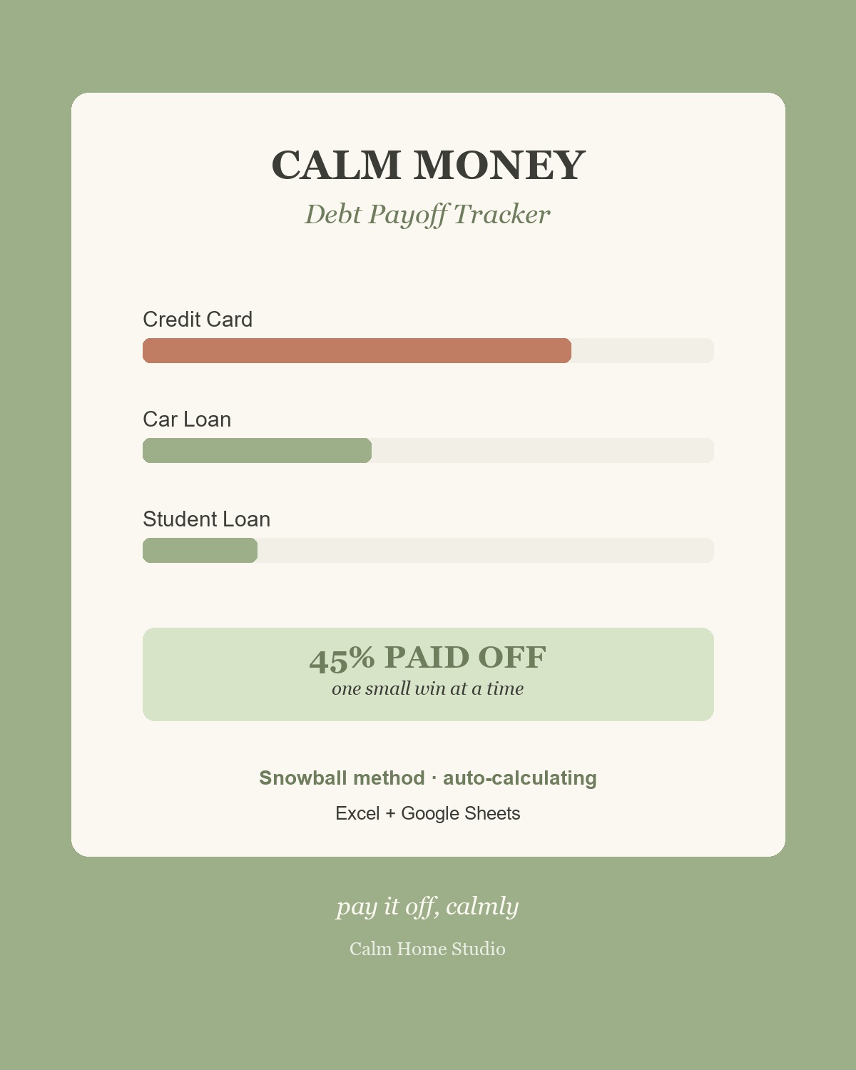 Calm Money Debt Payoff Tracker — product cover